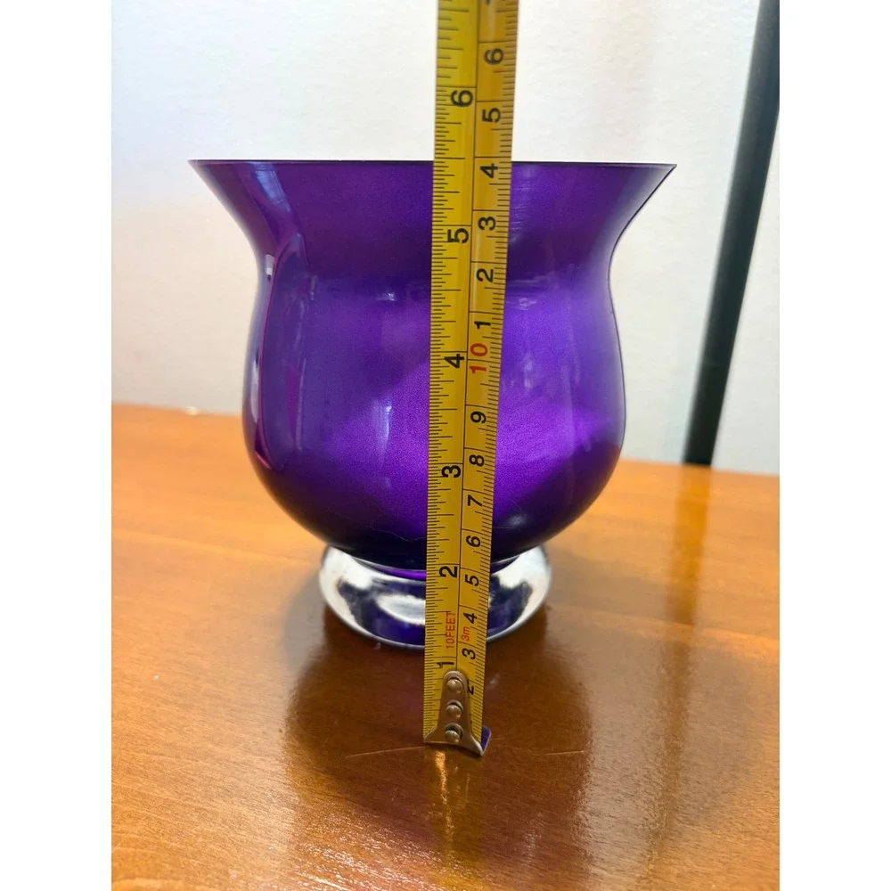 PartyLite Amathyst Candle Holder Vase Flared Rim Clear Pedestal‎ Base 5.5